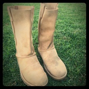 UGG Tan Suede Perforated Leather Slouch Boot